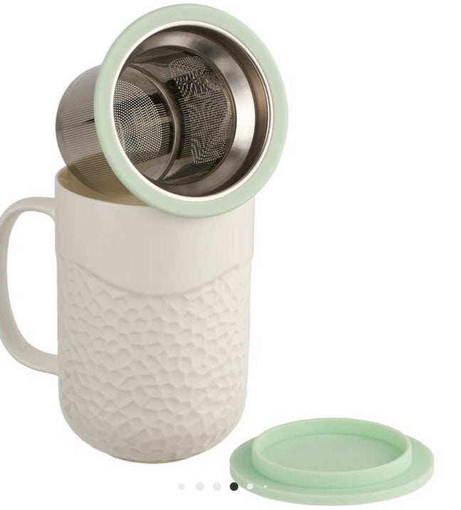 Tea Infuser Mug (coral imprint 15 oz)